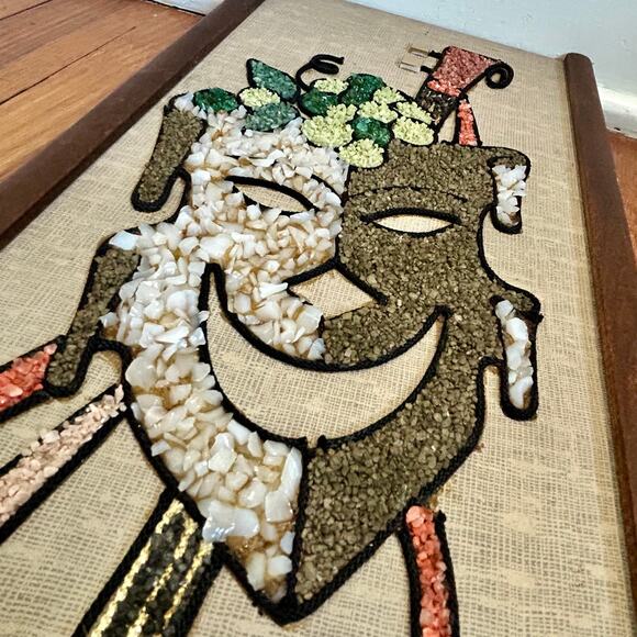 Vintage Mid-Century Gravel Art Wall Hanging – Abstract Musician with Lute - Picture 2 of 16